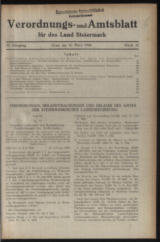 Verordnungsblatt der steiermärkischen Landesregierung 19500310 Seite: 1