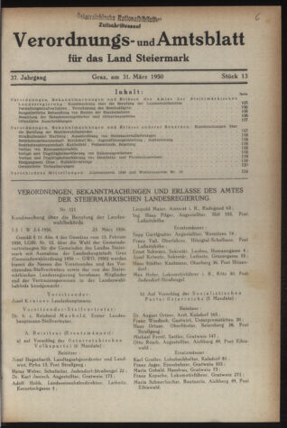 Verordnungsblatt der steiermärkischen Landesregierung 19500331 Seite: 1