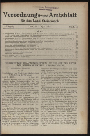 Verordnungsblatt der steiermärkischen Landesregierung 19500407 Seite: 1