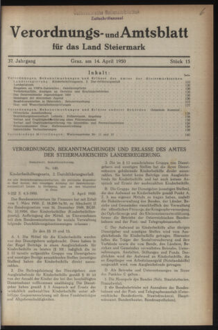 Verordnungsblatt der steiermärkischen Landesregierung 19500414 Seite: 1