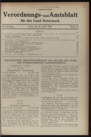 Verordnungsblatt der steiermärkischen Landesregierung 19500421 Seite: 1