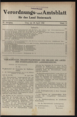 Verordnungsblatt der steiermärkischen Landesregierung 19500428 Seite: 1