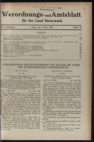 Verordnungsblatt der steiermärkischen Landesregierung 19500505 Seite: 1