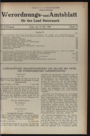 Verordnungsblatt der steiermärkischen Landesregierung 19500512 Seite: 1