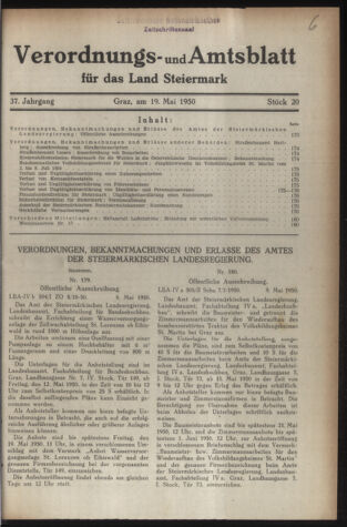 Verordnungsblatt der steiermärkischen Landesregierung 19500519 Seite: 1