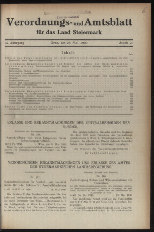 Verordnungsblatt der steiermärkischen Landesregierung 19500526 Seite: 1