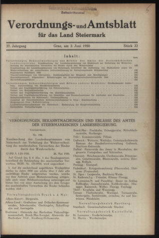 Verordnungsblatt der steiermärkischen Landesregierung 19500602 Seite: 1