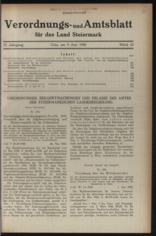 Verordnungsblatt der steiermärkischen Landesregierung 19500609 Seite: 1