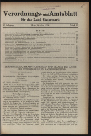 Verordnungsblatt der steiermärkischen Landesregierung 19500616 Seite: 1