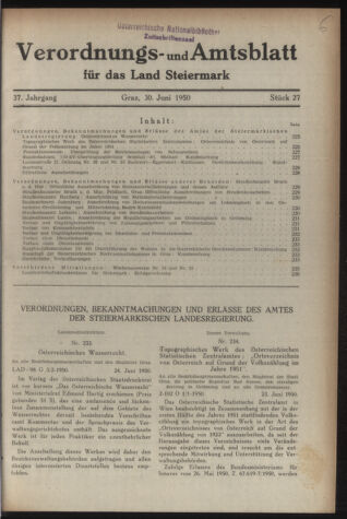 Verordnungsblatt der steiermärkischen Landesregierung 19500630 Seite: 1