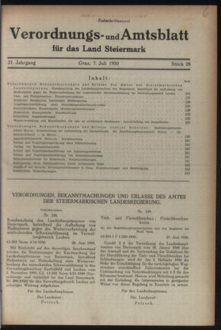 Verordnungsblatt der steiermärkischen Landesregierung 19500707 Seite: 1