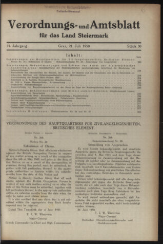 Verordnungsblatt der steiermärkischen Landesregierung 19500721 Seite: 1