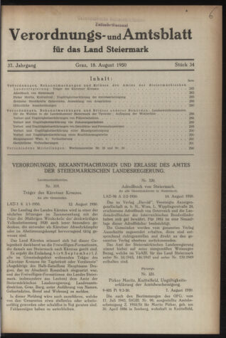 Verordnungsblatt der steiermärkischen Landesregierung 19500818 Seite: 1