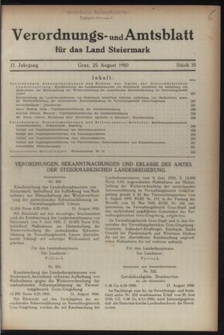 Verordnungsblatt der steiermärkischen Landesregierung 19500825 Seite: 1