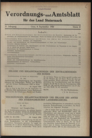 Verordnungsblatt der steiermärkischen Landesregierung 19500908 Seite: 1