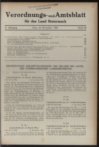 Verordnungsblatt der steiermärkischen Landesregierung 19501124 Seite: 1