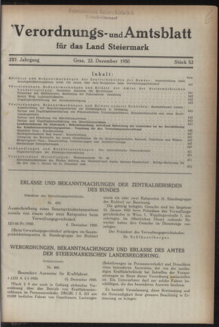 Verordnungsblatt der steiermärkischen Landesregierung 19501222 Seite: 1