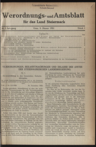 Verordnungsblatt der steiermärkischen Landesregierung 19510105 Seite: 1