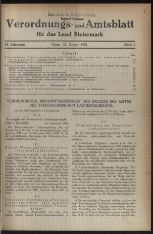 Verordnungsblatt der steiermärkischen Landesregierung 19510112 Seite: 1