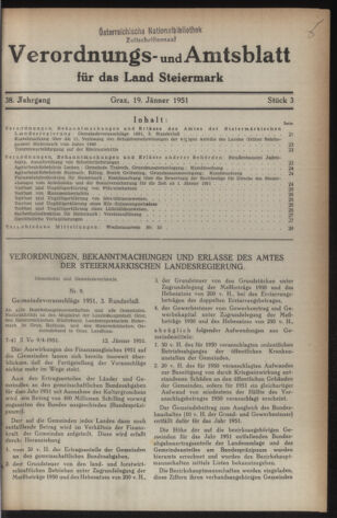 Verordnungsblatt der steiermärkischen Landesregierung 19510119 Seite: 1