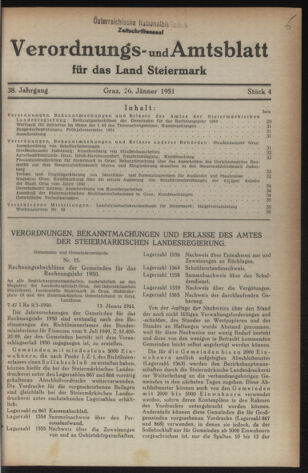 Verordnungsblatt der steiermärkischen Landesregierung 19510126 Seite: 1