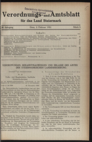 Verordnungsblatt der steiermärkischen Landesregierung 19510202 Seite: 1