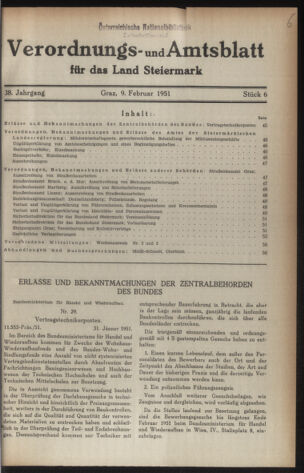 Verordnungsblatt der steiermärkischen Landesregierung 19510209 Seite: 1