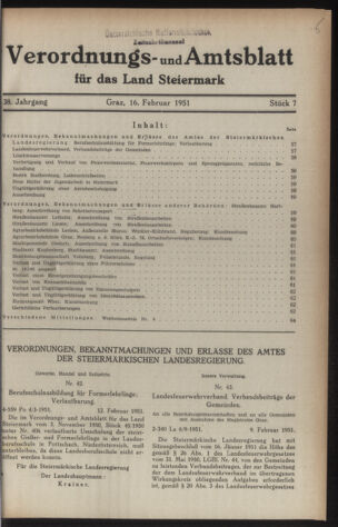 Verordnungsblatt der steiermärkischen Landesregierung 19510216 Seite: 1