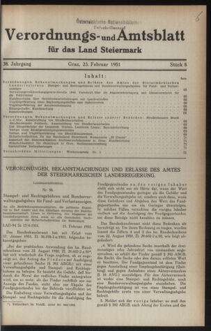 Verordnungsblatt der steiermärkischen Landesregierung 19510223 Seite: 1