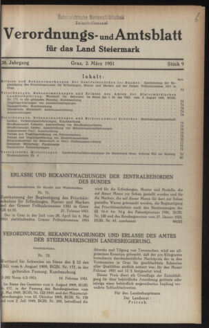 Verordnungsblatt der steiermärkischen Landesregierung 19510302 Seite: 1