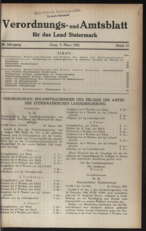 Verordnungsblatt der steiermärkischen Landesregierung 19510309 Seite: 1