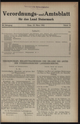 Verordnungsblatt der steiermärkischen Landesregierung 19510323 Seite: 1