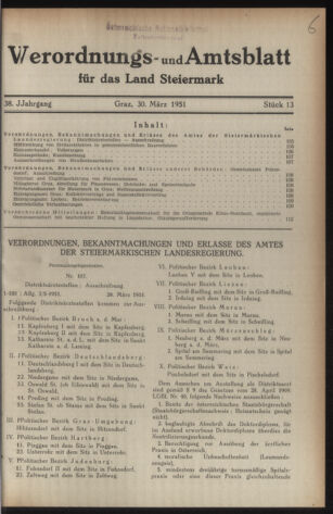 Verordnungsblatt der steiermärkischen Landesregierung 19510330 Seite: 1