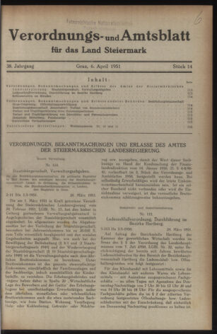 Verordnungsblatt der steiermärkischen Landesregierung 19510406 Seite: 1