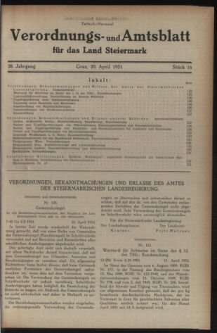 Verordnungsblatt der steiermärkischen Landesregierung 19510420 Seite: 1