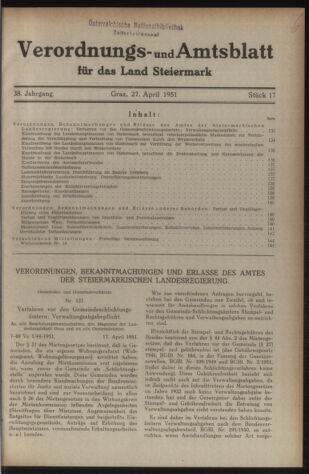 Verordnungsblatt der steiermärkischen Landesregierung 19510427 Seite: 1