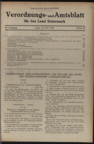 Verordnungsblatt der steiermärkischen Landesregierung 19510518 Seite: 1