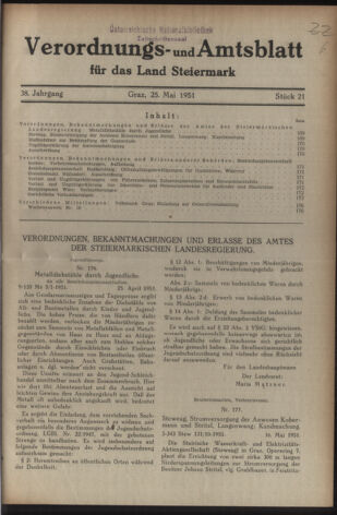 Verordnungsblatt der steiermärkischen Landesregierung 19510525 Seite: 1