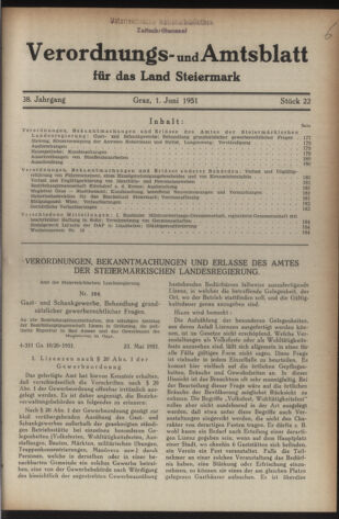 Verordnungsblatt der steiermärkischen Landesregierung 19510601 Seite: 1