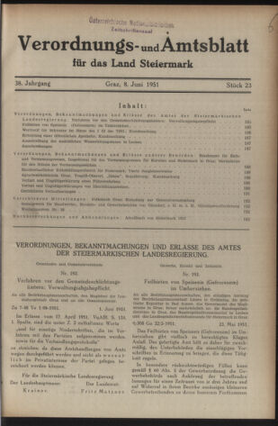 Verordnungsblatt der steiermärkischen Landesregierung 19510608 Seite: 1