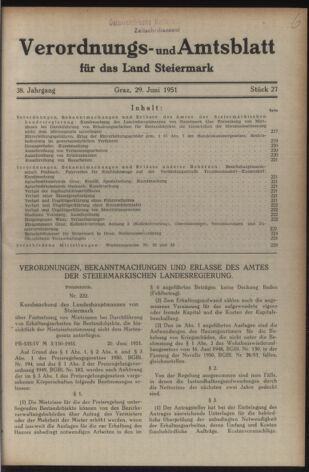 Verordnungsblatt der steiermärkischen Landesregierung 19510629 Seite: 1