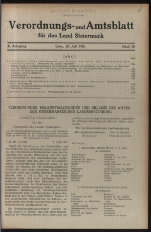 Verordnungsblatt der steiermärkischen Landesregierung 19510720 Seite: 1