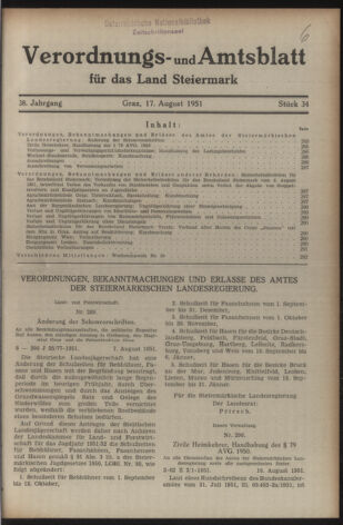 Verordnungsblatt der steiermärkischen Landesregierung 19510817 Seite: 1