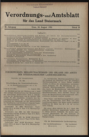 Verordnungsblatt der steiermärkischen Landesregierung 19510824 Seite: 1