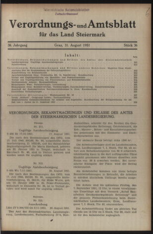 Verordnungsblatt der steiermärkischen Landesregierung 19510831 Seite: 1