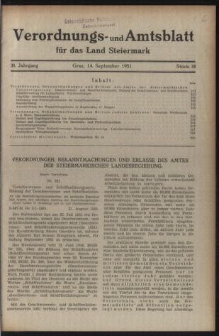 Verordnungsblatt der steiermärkischen Landesregierung 19510914 Seite: 1