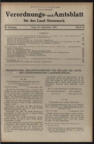 Verordnungsblatt der steiermärkischen Landesregierung 19510921 Seite: 1