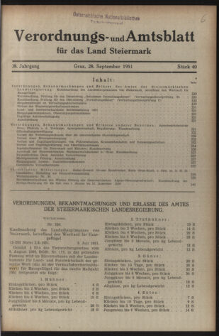 Verordnungsblatt der steiermärkischen Landesregierung 19510928 Seite: 1