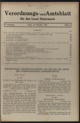 Verordnungsblatt der steiermärkischen Landesregierung 19511012 Seite: 1