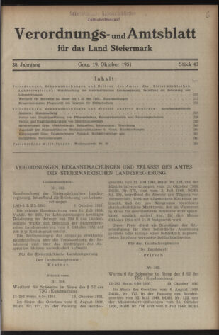 Verordnungsblatt der steiermärkischen Landesregierung 19511019 Seite: 1